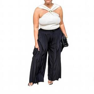 NEW LA' ROS ruffle cargo wide-leg pants in black